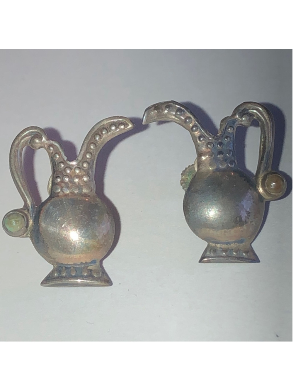 Mexico Sterling Silver Water Pitcher Jug Screw Back Earrings